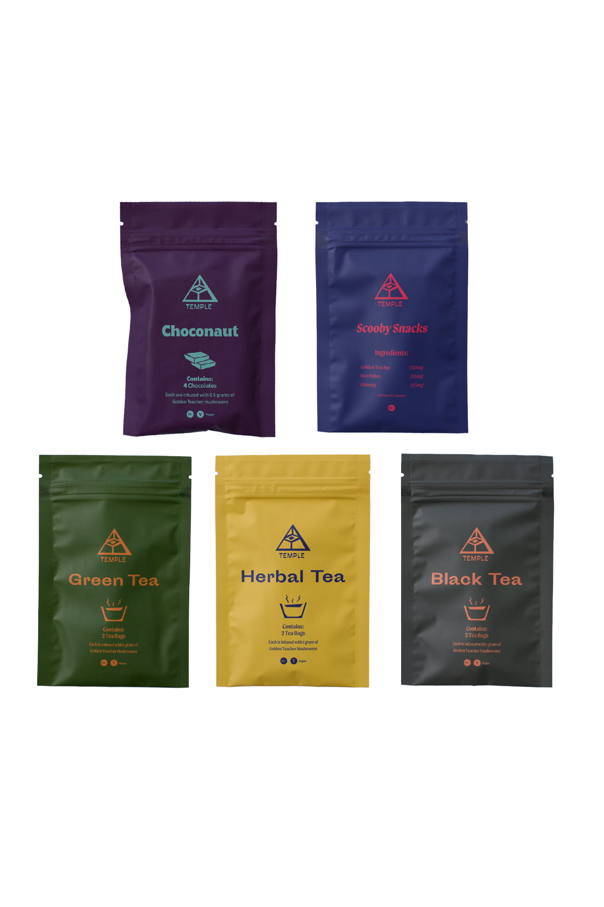 Temple Teleport Sample Pack (20 Pieces Of Magic Mushroom Tea + Chocolate ChocoNaut + Scooby Snacks)